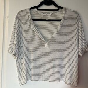 Project Social T Black and White Striped V-Neck Top